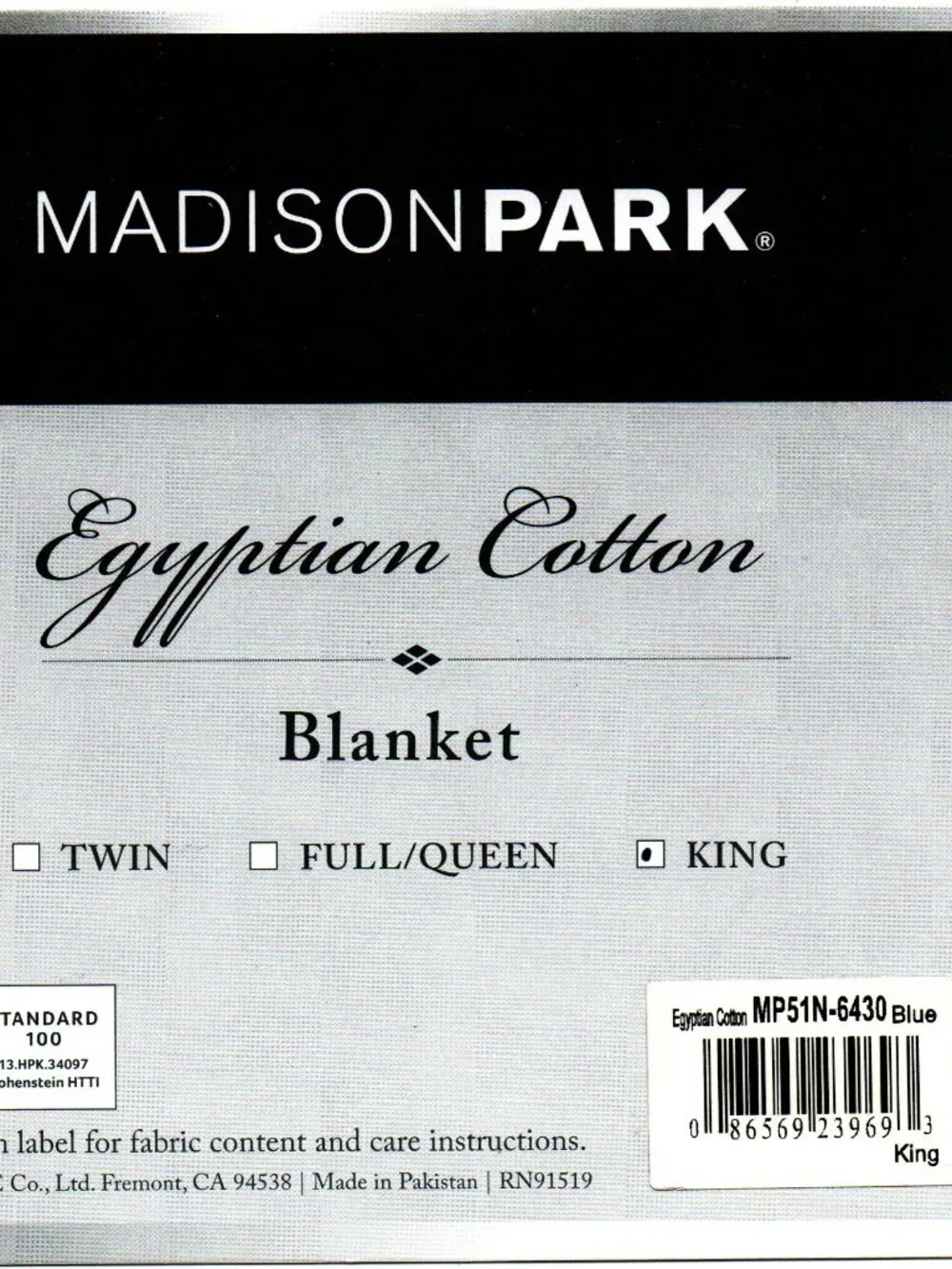 Madison Park Egyptian Cotton King Blanket Blue (MP51N-6430)